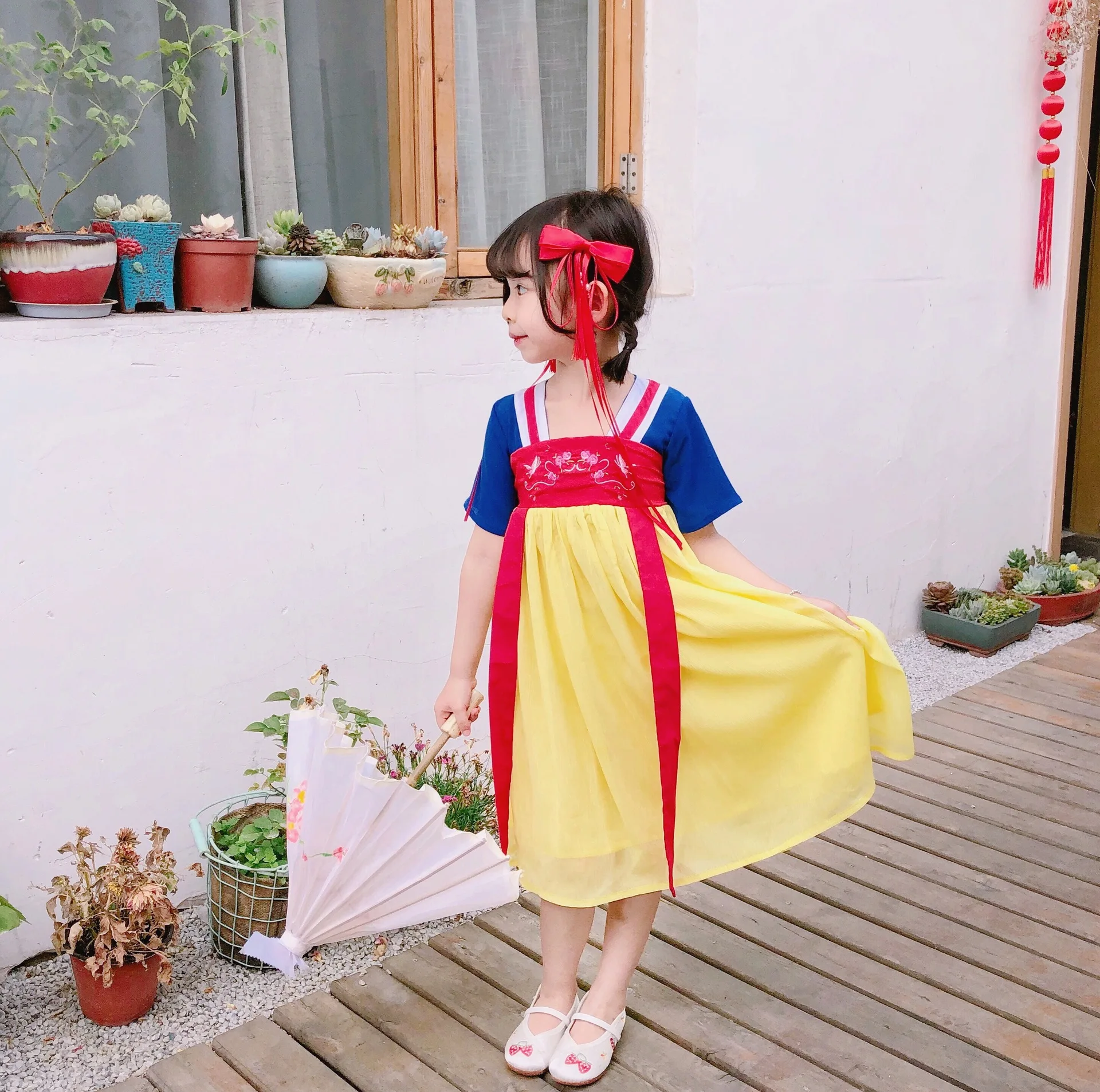

Children Shirt 2019 Summer New Style Snow White Princess Cute Girls min zu qun Improved Chinese Clothing Dress
