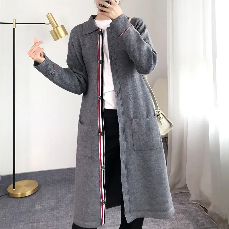 

Sweater Coat Medium Length Autumn 2019 New Loose Show Thin Over Knitted Women's Cardigan Pocket Top Sweater Cardigan Women