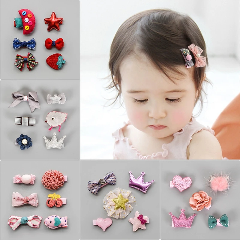 8/10/24pcs Baby Girl Hair Clips Cartoon Children Headband Bow Crown Flower Hairpins Barrettes Headwear Kids Accessories |
