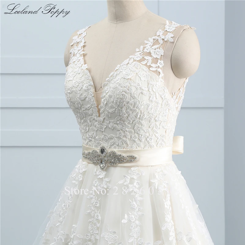 Реальные фотографии Vestido de Noiva A-Line Свадебные платья с v-образным вырезом без рукавов с кружевной аппликацией длиной до пола Свадебные платья с поясами
