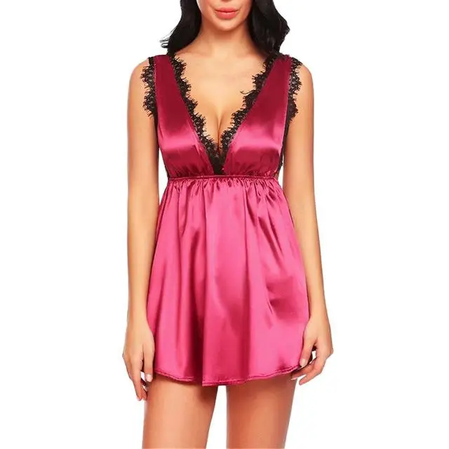 New Arrival Mature Sweet Charm Temptation Women Sexy Lace Lingerie Dress Nightwear Underwear Robe Babydoll Sleepwear Dress - Цвет: Розовый