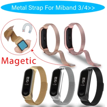 

For Mi Band 3 4 Wrist Strap Metal Bracelet Magnetic Stainless Steel for Xiaomi Mi Band 4 3 Strap Miband 4 3 Wristbands Pulseira