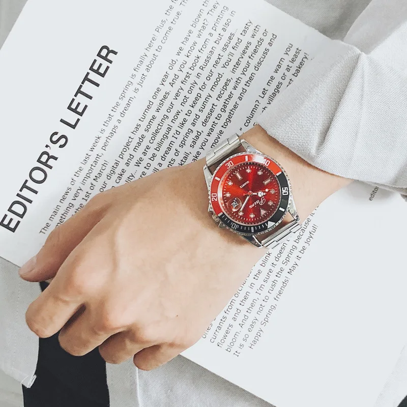 

Red Watches Trendy Men Fashion Simple Korean American Minority Luminous Waterproof Student Quartz Luxury Watch reloj de mujer