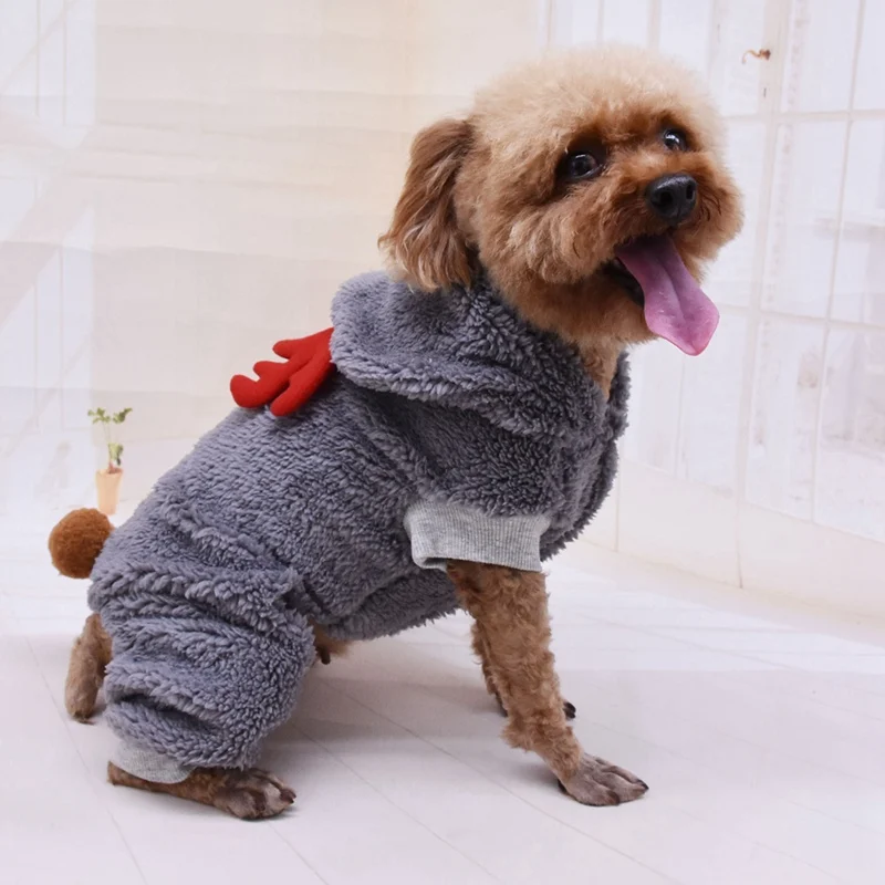 Теплая одежда для домашних собак бархатное худи утепленная куртка для щенка Рождественский костюм для косплея оленя для чихуахуа плюшевые собаки продукт