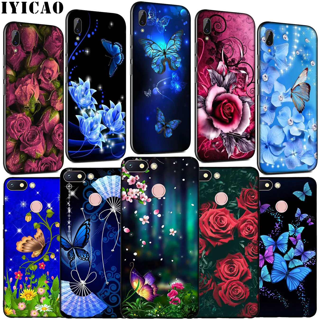 Butterfly Blue flower Luxury rose Soft Silicone Phone Case for Xiaomi Redmi Note 8 8T 8A 7 7A 6 6A 5 5A K30 K20 Pro GO S2 |