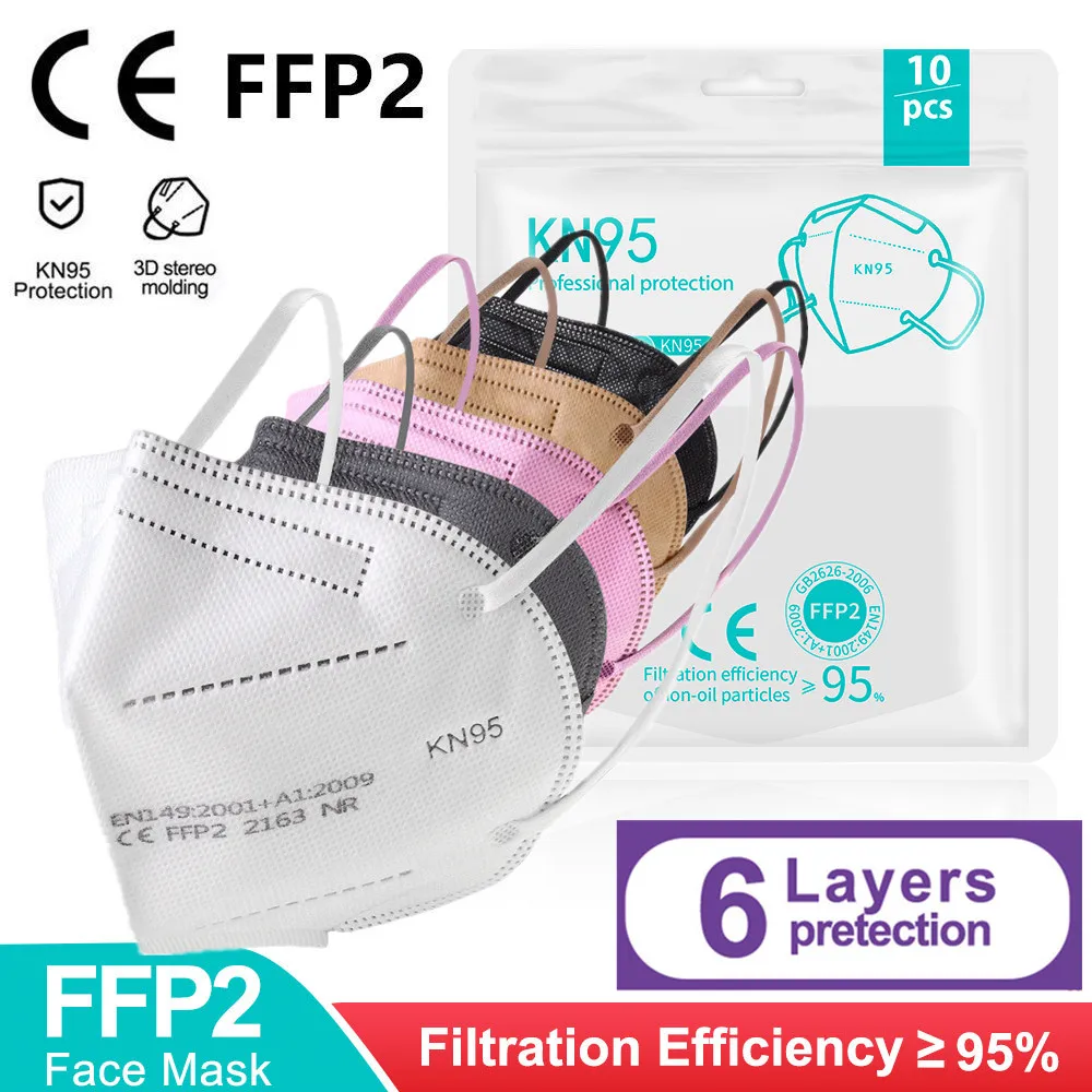 Mascarillas FFP2 de 6 capas para adultos, máscara facial protectora FPP2, KN95, certificado CE