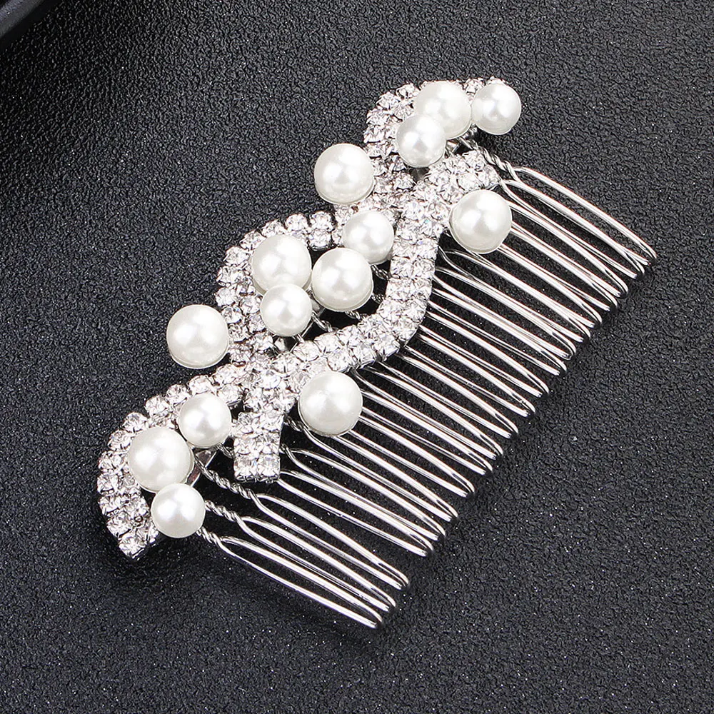 L.Mirror 1Pcs Wedding Hair Comb Rhinestones Crystals Pearls Bridal Hair Clips Combs for Brides and Bridesmaids