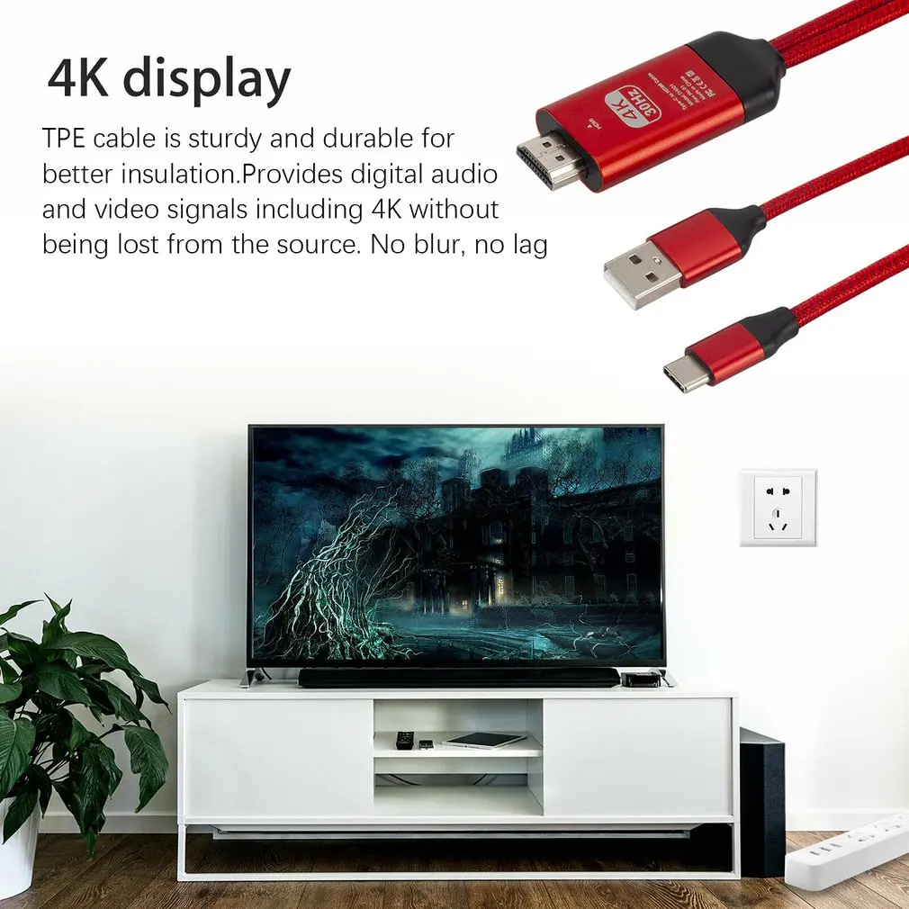 Универсальный 2 м/6.6ft USB кабель адаптер Тип C к HDMI HD tv AV ТВ кабель адаптер для samsung Galaxy S10 Note 9 Macbook PC