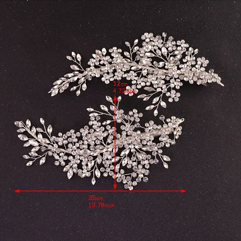 SLBRIDAL Handmade Alloy Wired Rhinestone Crystal Flower Leaf Wedding Hair Clip Barrettes Bridal Hair Accessories Women Jewelry