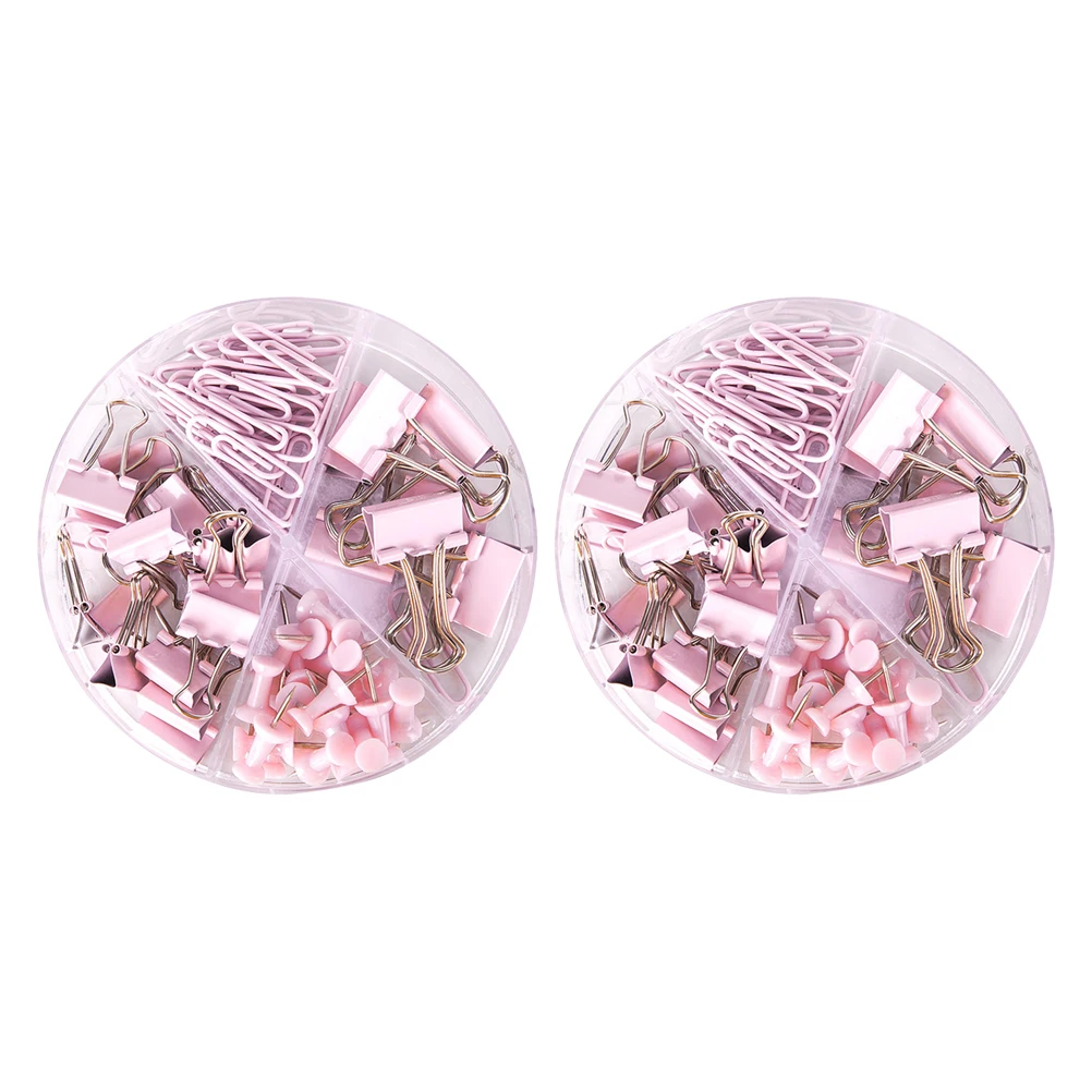 

2pcs Metal Stationery Set Paper Clips Push Pins Binder Clips Students Note Clip Office Supplies (Light Pink)