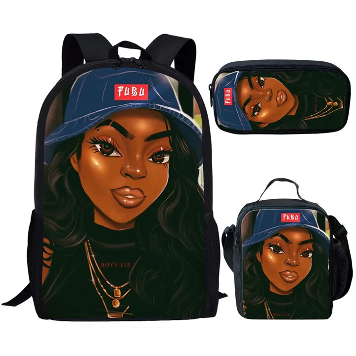 Twoheartsgirl Back to School, Черная Королева, Африканский рюкзак для девочек, комплекты для студентов, уникальные детские школьные сумки, 3 шт./компл - Цвет: Z5102CGK