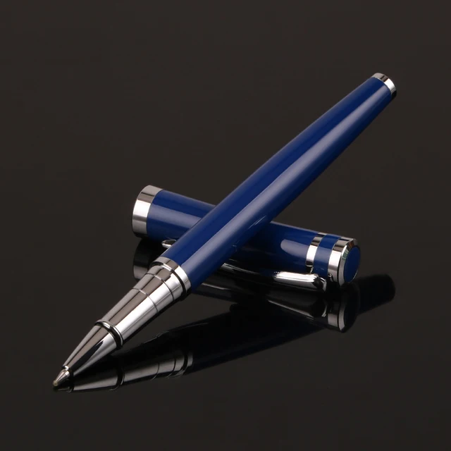 Luxury Metal Silver Black Signature Ballpoint Pens for Business Writing Office School Supplies Stationery Customized Logo gift Blue silver