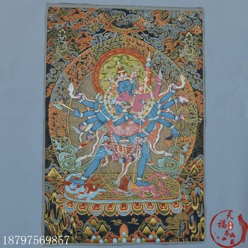 

christmas Tangka Zangka brocade silk painting embroidery Tibetan Buddhism style four-faced Buddha halloween