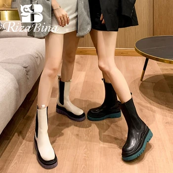 

RIZABINA 5 Color Women Short Boots Warm Winter High Heel Shoes Woman Fashion Platform Mid Calf Boot Casual Footwear Size 35-40