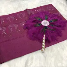 Бургундия ASO OKE с камнями и бусинами матча ручной вентилятор нигерийский Стиль вентилятор пушистый перо Африканский ручной складной леди вентилятор качалка танец