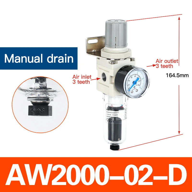 

One AW 3000-03 normal and automatic drain air pressure air treatment filter regulator with pressure gauge