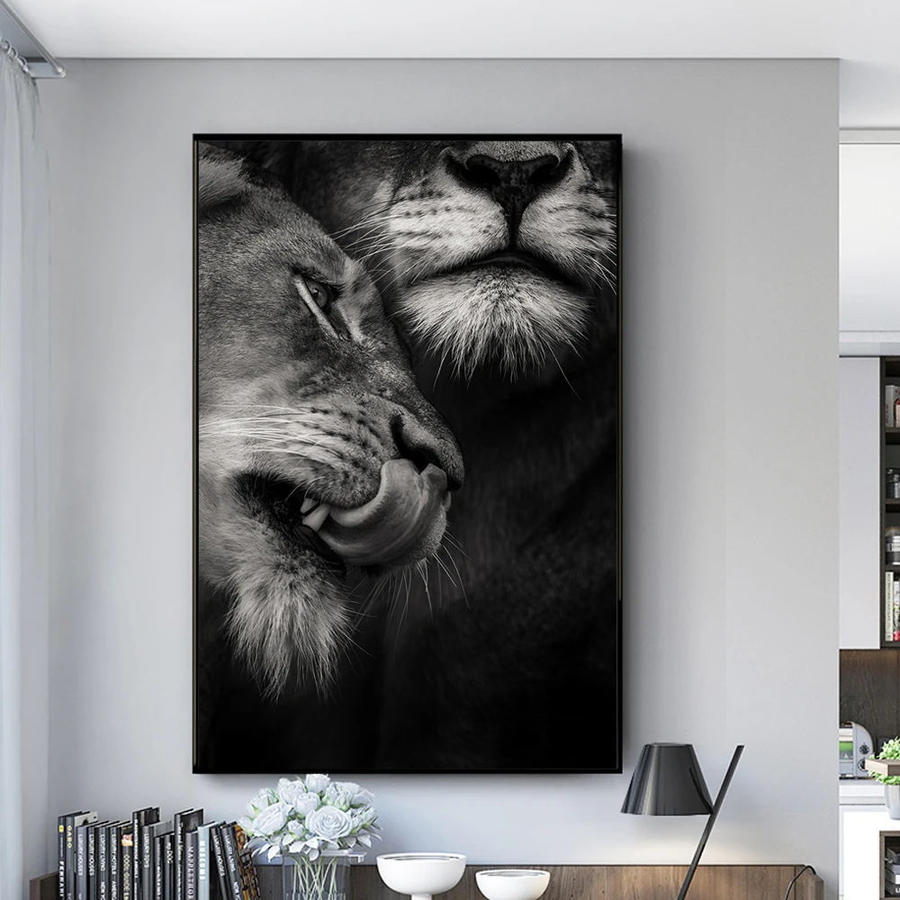 

African Wild Lover Lions Canvas Paintings on the Wall Art Posters and Prints Black and White Animals Art Pictures Home Decor