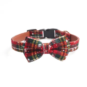 

Comfortable soft dog collar Christmas series pet collar Adjustable buckle snowflake pattern green red