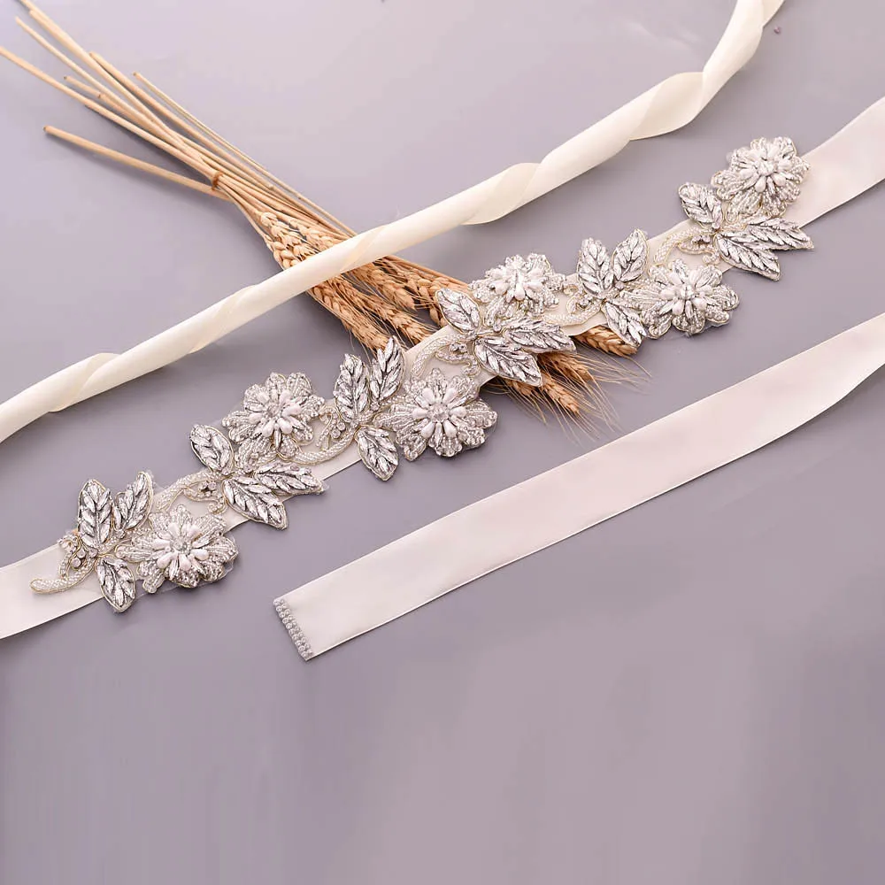 TRiXY S427 Silver Rhinestone Belt Beaded Bridal Belts Crystals Bridal Sashes for Women Wedding Dress Belt for Bride Bridesmaid