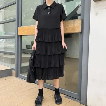 

Loose Personality Ruffles Dress Patchwork Fashion Loose Women Clothes 2020 Summer New Turn Down Collar Elegant Dress ZLL4975