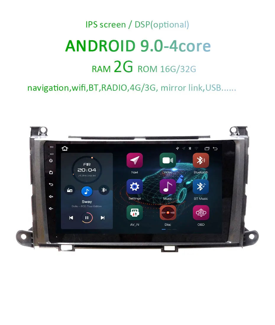 Best Android 9.0 DSP 4G RAM 64G Car GPS for Toyota Sienna Navigation Stereos IPS Touch Screen AUDIO Receiver NO DVD player Head Unit 2