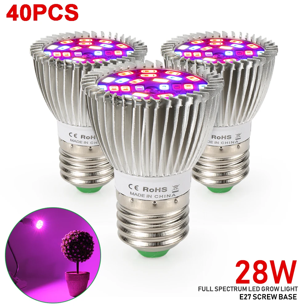 E27 28led Grow Lights Full Spectrum Veg IR Flower Plant Bulb Lamp for Greenhouse 