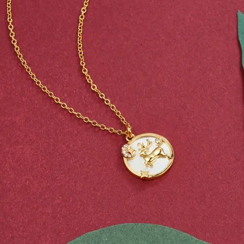 

PJX Vintage Golden Moon and Star Coin Pendants Necklaces with Golden Chain Christmas Elk Custom Necklace Jewelry For Women