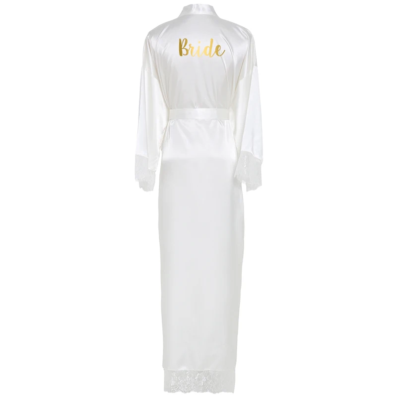 YUXINBRIDAL Шелковый атласный кружевной халат белый невесты халат подружки невесты халаты Свадебный длинный халат - Цвет: White Bride