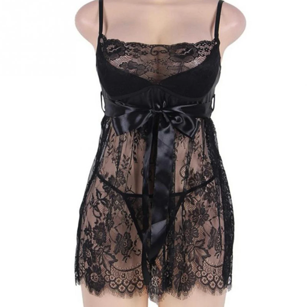 Сексуальное нижнее белье Babydoll Эротическое женское черное кружевное плюс размер костюм пижамы платье прозрачное открытое нижнее белье