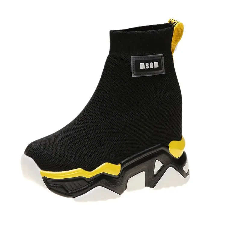 

Autumn thick-soled high-rise color-matched knit breathable non-slip super-high heel soft sole women's Martin casual ankle boots