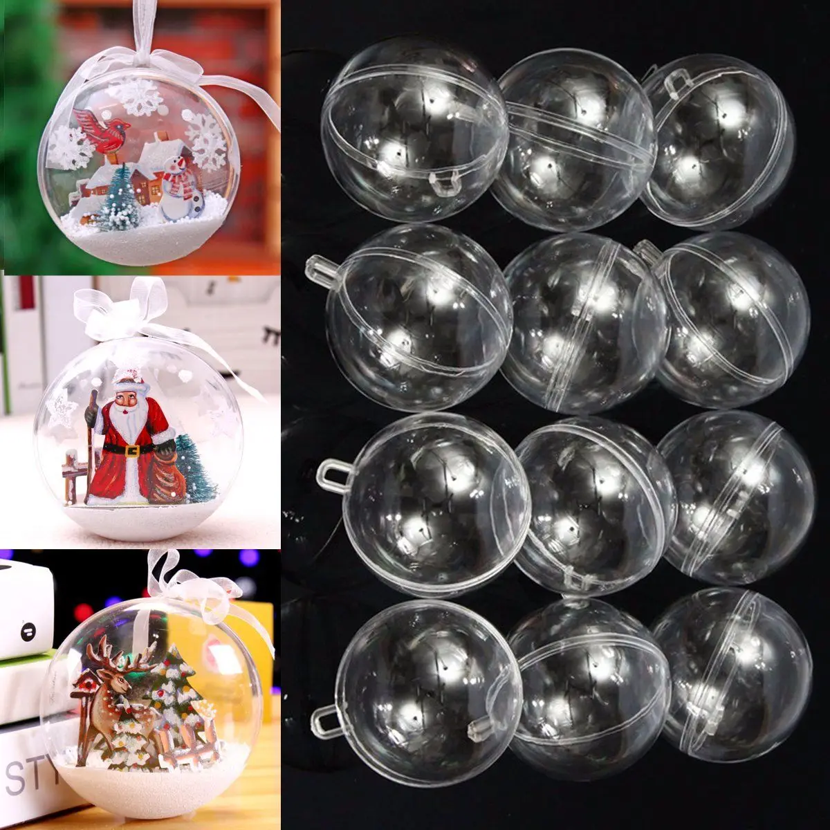 12Pcs 6cm Ball Christmas Candy Box Baubles Clear Fillable Xmas Tree Decoration Ornaments Home Decoration