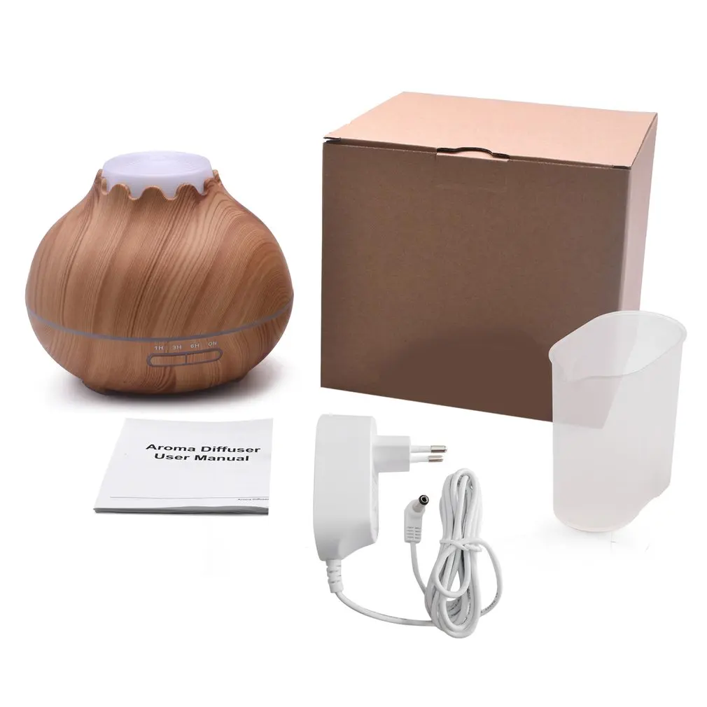 

400ml Aroma Essential Oil Diffuser Ultrasonic Wood Grain Air Humidifier with 7 Color Changing LED Lights for Office Home