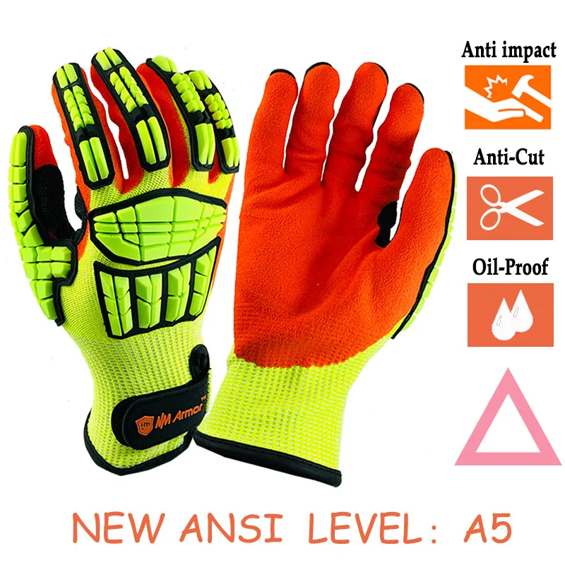 100% Anti Vibration Cut-Resistant Safety Work Gloves with Nitrile Oilproof Good Grip Plam Glove Garden Protection