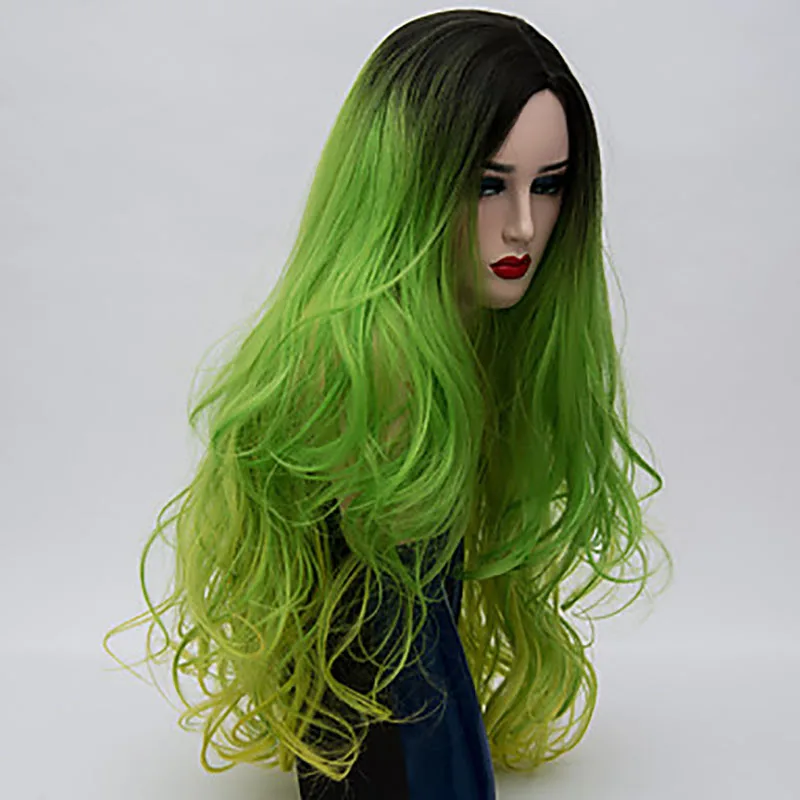 green ombre HAIRJOY для женщин синтетические волосы Омбре длинные волнистые костюм Фиолетовый парик для косплея Синий Зеленый 3 Цвета - Цвет: green ombre