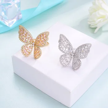 

Shineland Luxury Butterfly Resizable Rings Pink White Zircon Crystal Bling Women Fashion Party Jewelry Best Gift 2020