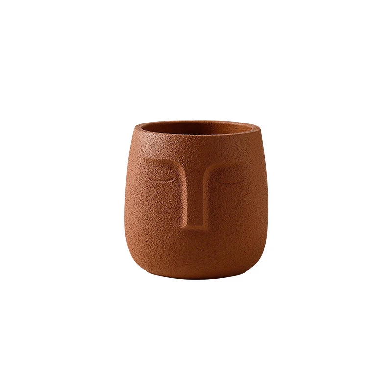 North European Cement Flower Pots Sleek Minimalist Human Face Clay Seedlings Pottery Personality Indoor Large Green Bonsai - Цвет: brown