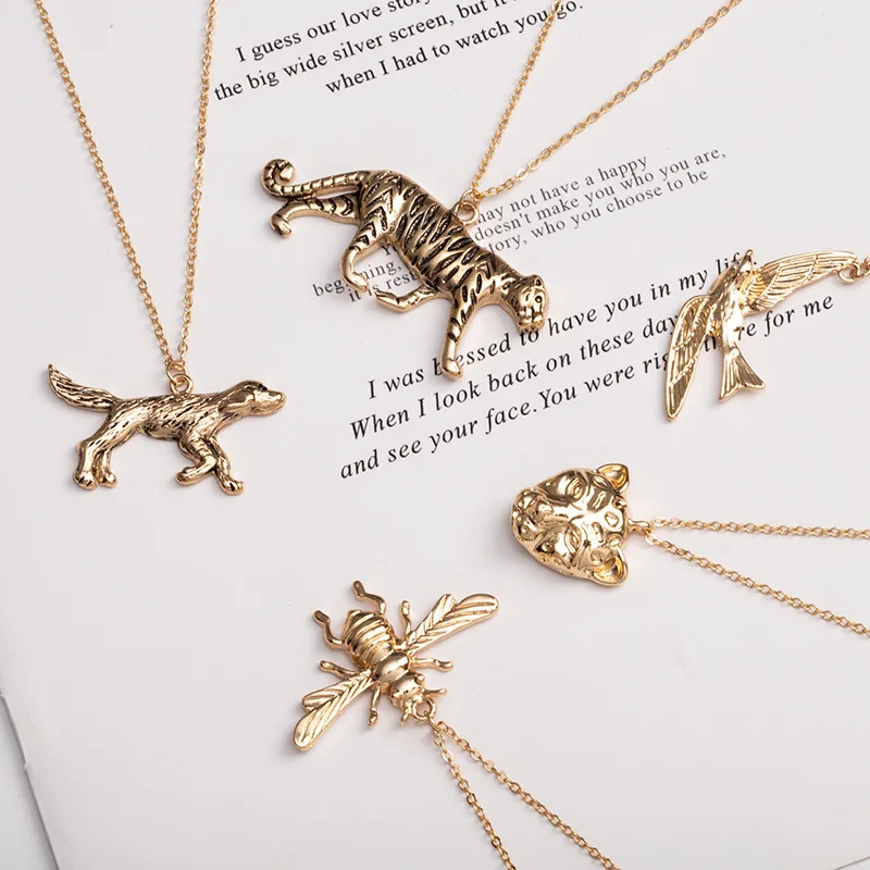 

1Pair European Trendy Tiger Lion Leopard Necklace For Women Men Punk Personality Gold Color Animals Pendant Necklace Jewelry N66