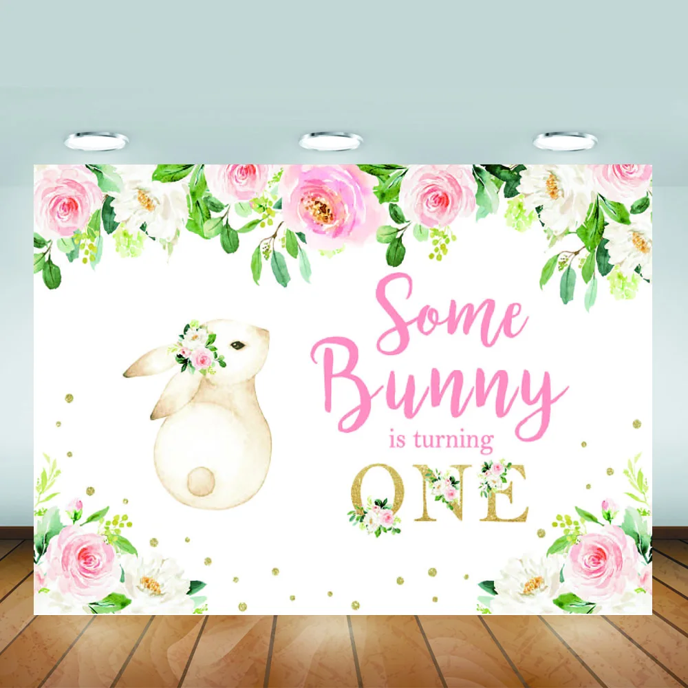 Some Bunny is Turning One Backdrop Photocall Floral 1st Birthday Party Photography Background Spring Flowers Rabbit Photo Studio |