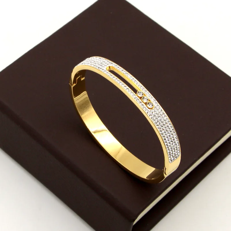 Роскошный дизайнерский скользящий браслет с кристаллами для женщин, браслет из нержавеющей стали для пар, Женские Ювелирные изделия, подарок