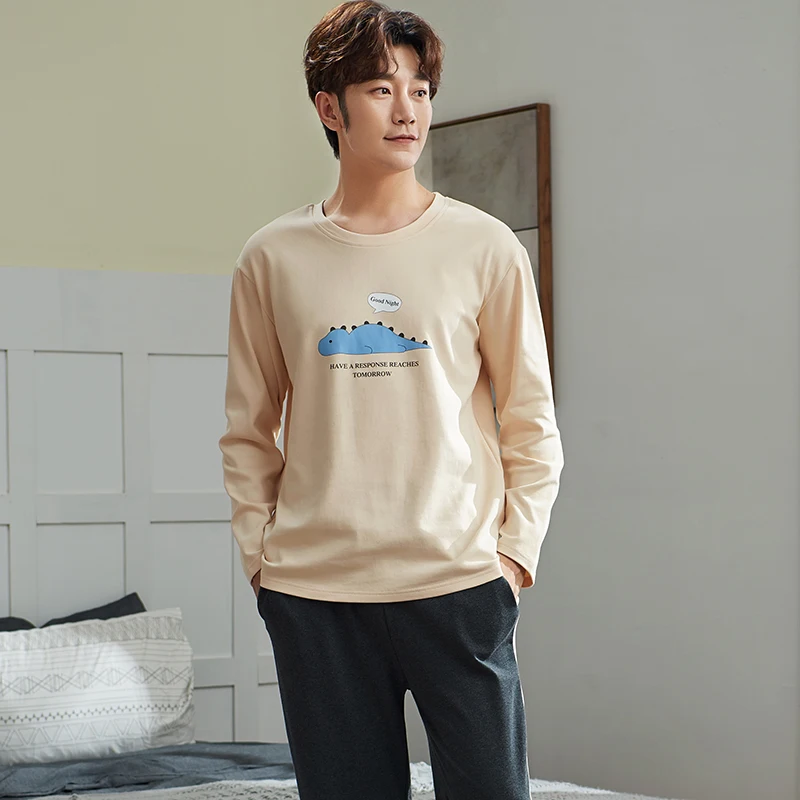 Men's Pajama Sets Autumn Man Pajamas Set Simple Sleepwear Long Sleeve Pure Cotton Pajamas For Men Plus Size 4XL Leisure Outwear
