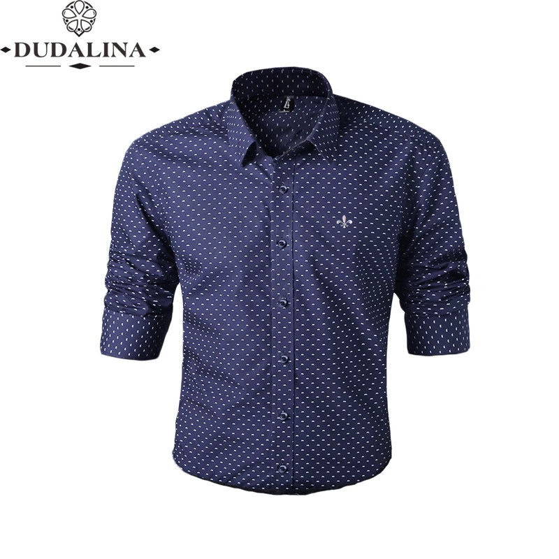 Блузка рубашка в горошек Social Masculina Dudalina с длинным рукавом Slim Fit рубашка мужская Цветочная одежда хлопок плюс размер