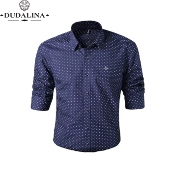 

Blouse Shirt Polka Dot Social Masculina Dudalina Long Sleeve Slim Fit Shirt Men Floral Clothing 100% Cotton Plus Size