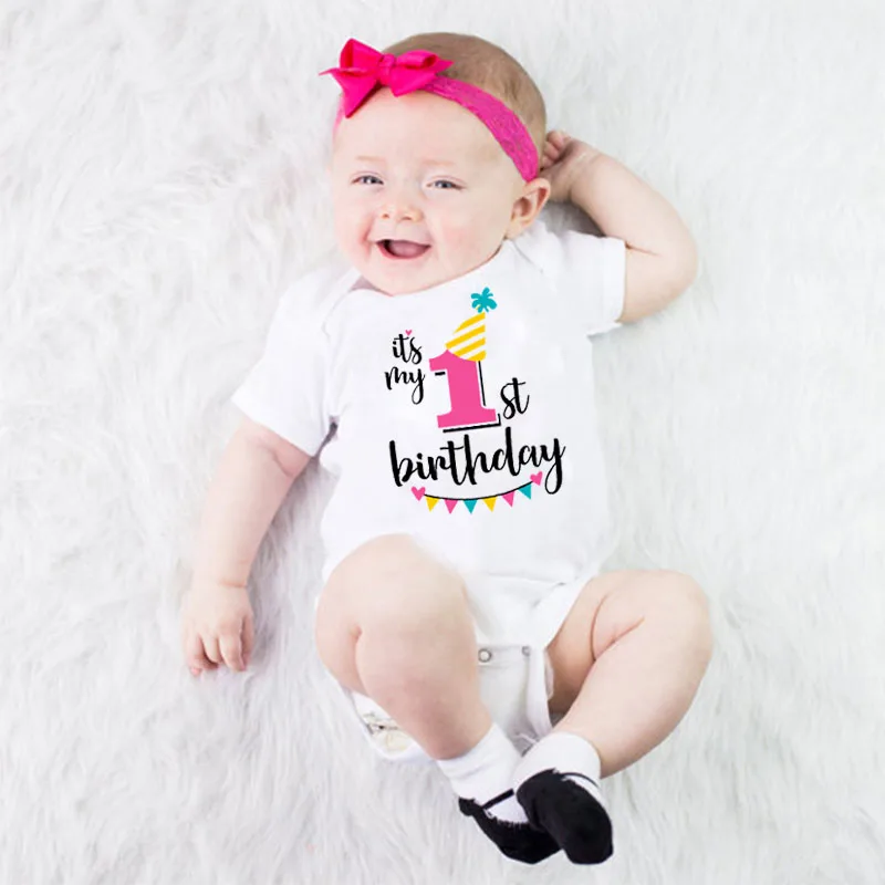 

It's My 1st Birthday Newborn Baby Bodysuit Short Sleeve Baby Girl Boy Romper Cotton Infant Body Baby Birthday Outfits Oneise