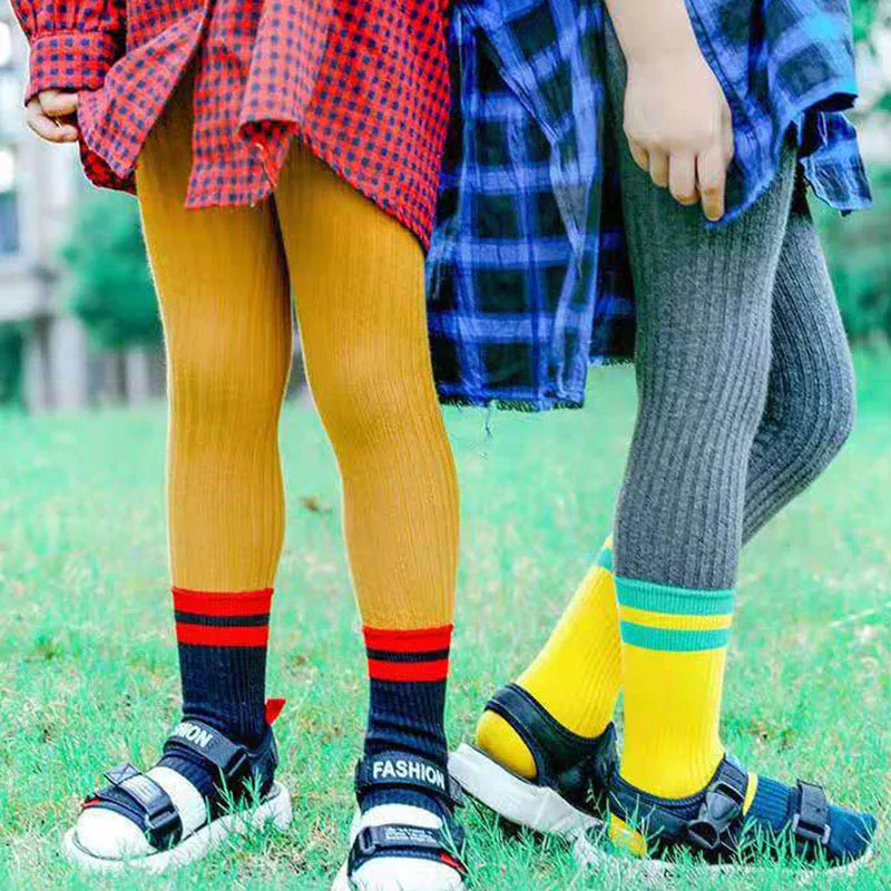 

Autumn Toddler Baby Girls Soft Pants Leggings Socks Children Cute Patchwork Color Design Bottoms Stockings 1-7 years