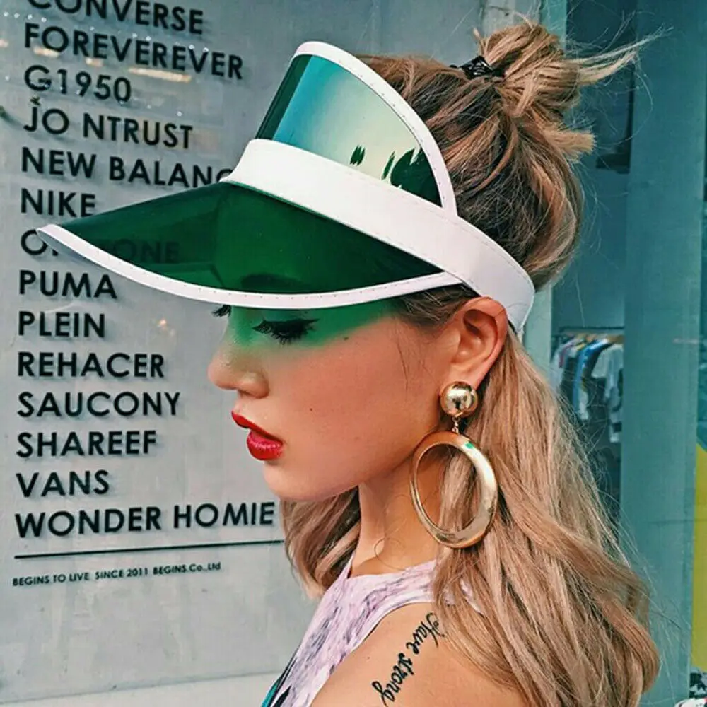 Hot Summer PVC Hat Solid Sun Visor Party Casual Hat Clear Plastic Adult Women Fashion Ladies Sunscreen Cap