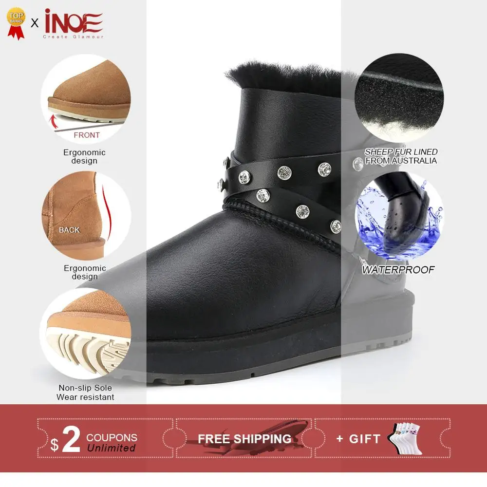 INOE/Модные женские зимние ботильоны из овечьей кожи короткие ботинки на
