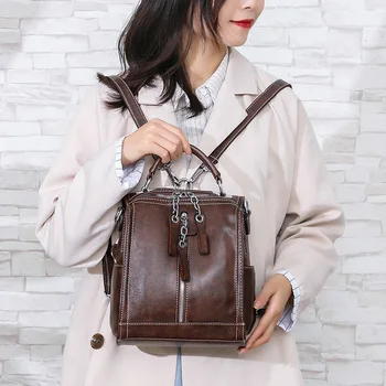 

Vintage Women Backpacks Luxury Pu Leather Bags For Women 2020 New Designer Girls Street Backpacks Softpack Brown