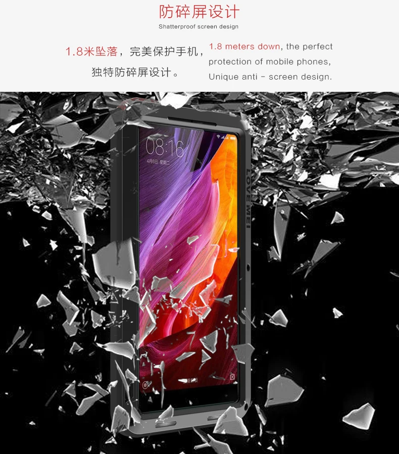 Алюминиевый металлический чехол LOVE MEI для Xiaomi mi x, мощный защитный противоударный водонепроницаемый чехол для Xiaomi mi x Capa Coque