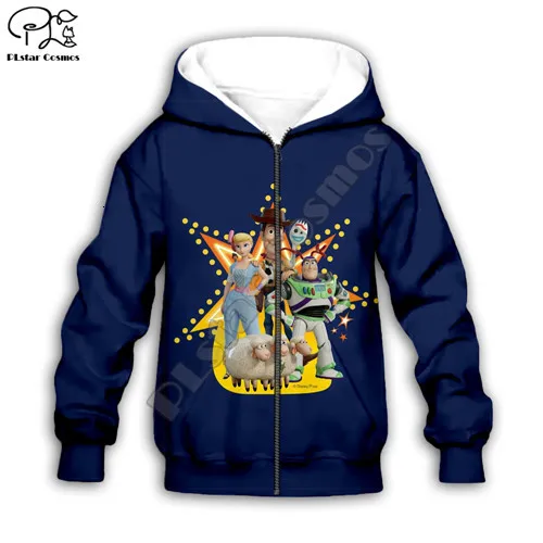 Kids zip hoodies Kids kawaii Forky print Toy Story 4 3d hoodies set/t shirt/zipper boy girl sweatshirt shorts Cartoon woody Buzz Lightyear pants - Цвет: Kids zip hoodies