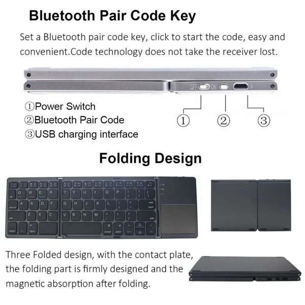 Mini Portable Folding Bluetooth Keyboard Wireless Foldable Touchpad Keypad for IOS Android Samsung Windows Ipad Tablet Notebook